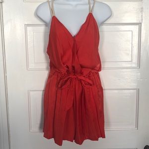 Coral v neck romper with Pockets! Never worn!